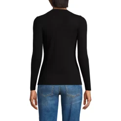 Women's Petite Drapey Rib Skimming Long Sleeve Henley T-Shirt