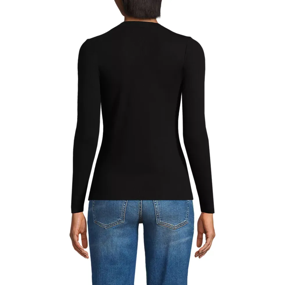 Women's Petite Drapey Rib Skimming Long Sleeve Henley T-Shirt