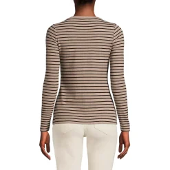 Women's Petite Drapey Rib Skimming Long Sleeve Henley T-Shirt
