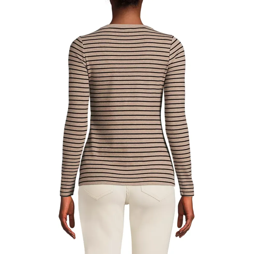 Women's Petite Drapey Rib Skimming Long Sleeve Henley T-Shirt