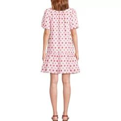 Women's Petite Elbow Sleeve Eyelet Knee Length Shirt Dress