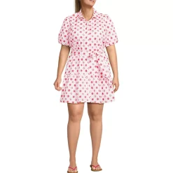 Women's Petite Elbow Sleeve Eyelet Knee Length Shirt Dress