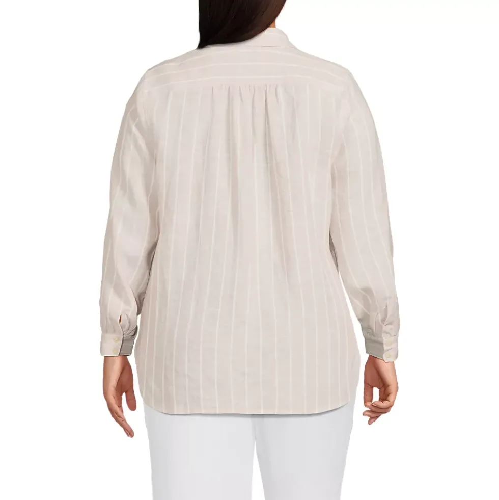 Women's Petite Linen Long Sleeve Feminine Shirt