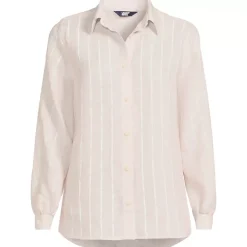 Women's Petite Linen Long Sleeve Feminine Shirt