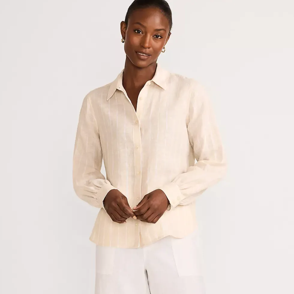 Women's Petite Linen Long Sleeve Feminine Shirt