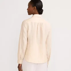 Women's Petite Linen Long Sleeve Feminine Shirt