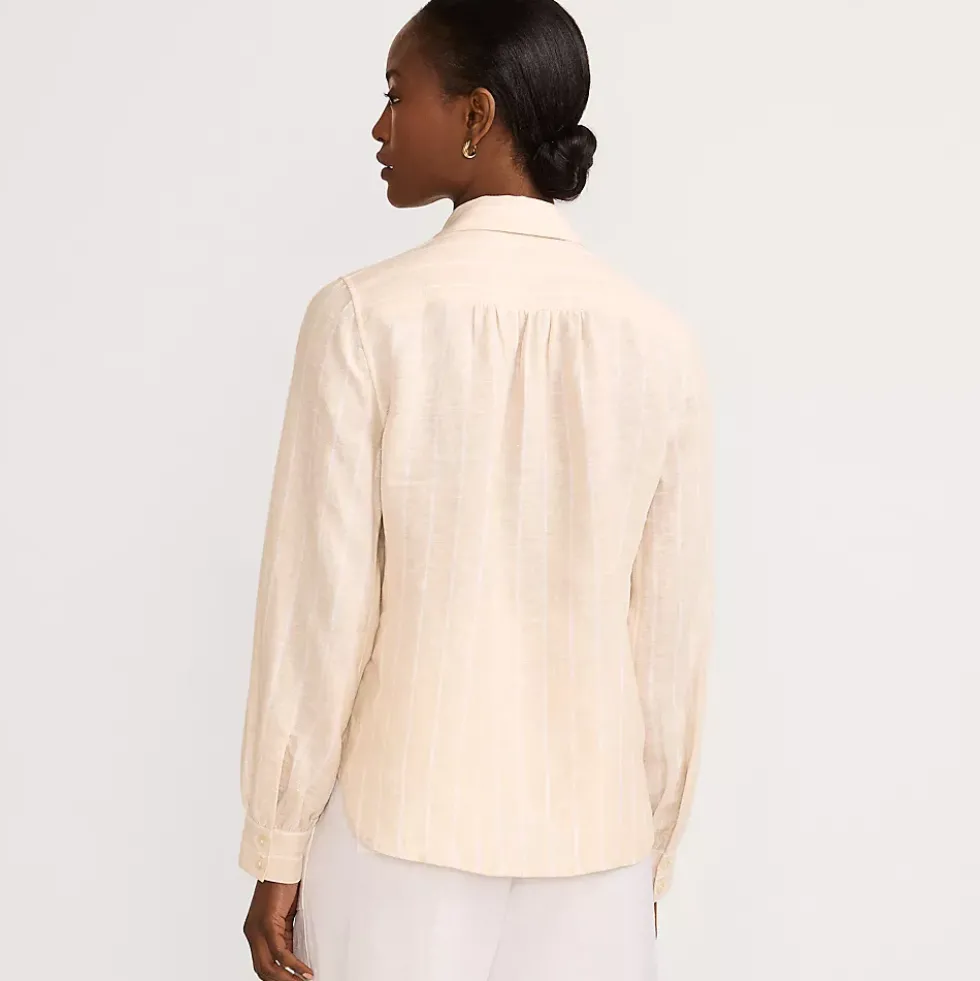 Women's Petite Linen Long Sleeve Feminine Shirt