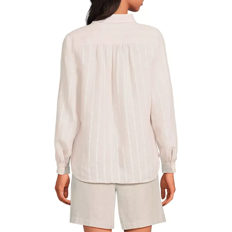 Women's Petite Linen Long Sleeve Feminine Shirt