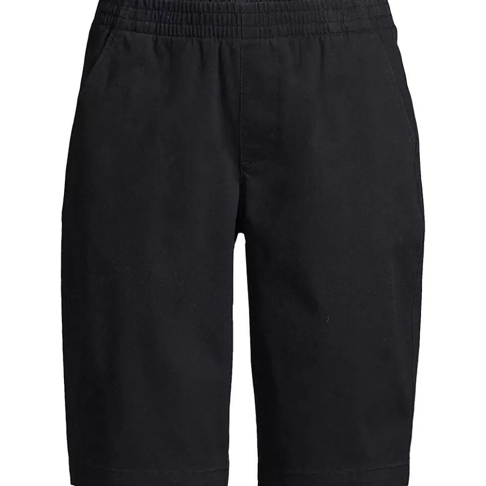 Women's Petite Mid Rise Elastic Waist Pull On 12 inch Chino Bermuda Shorts