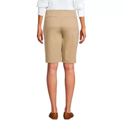 Women's Petite Mid Rise Elastic Waist Pull On 12 inch Chino Bermuda Shorts