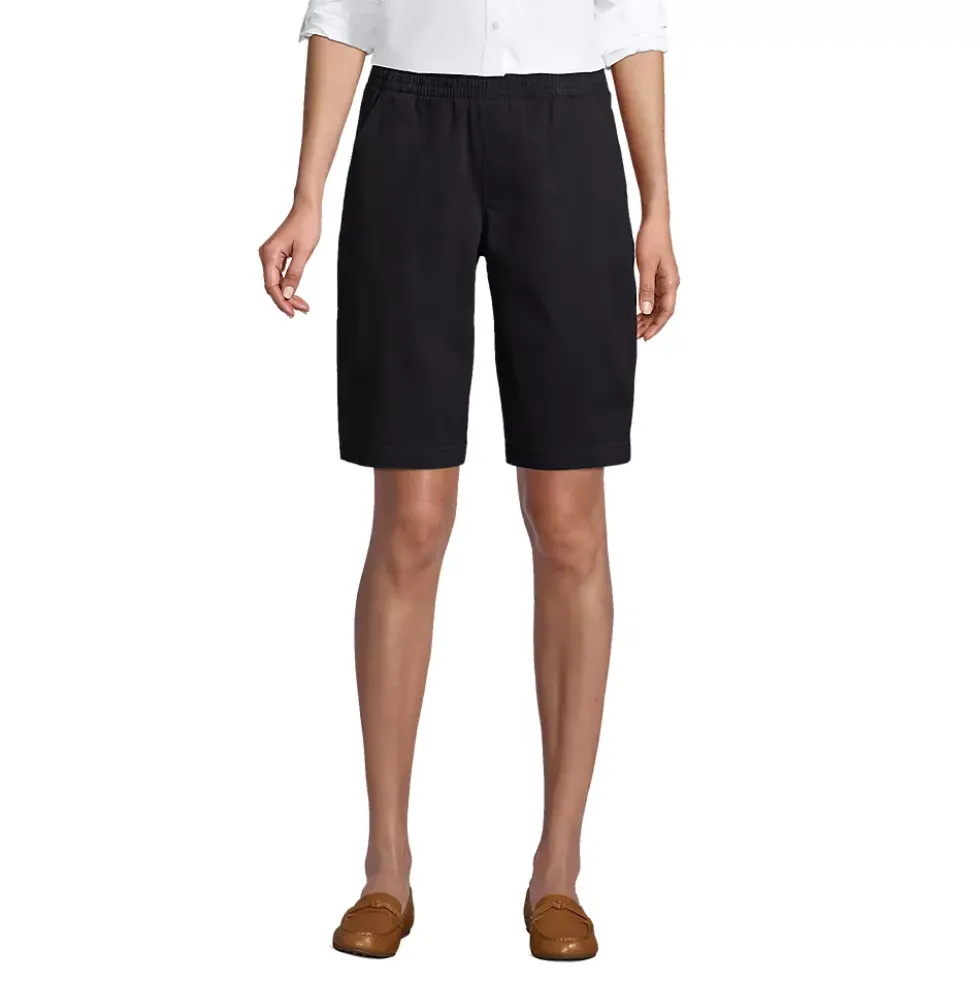 Women's Petite Mid Rise Elastic Waist Pull On 12 inch Chino Bermuda Shorts