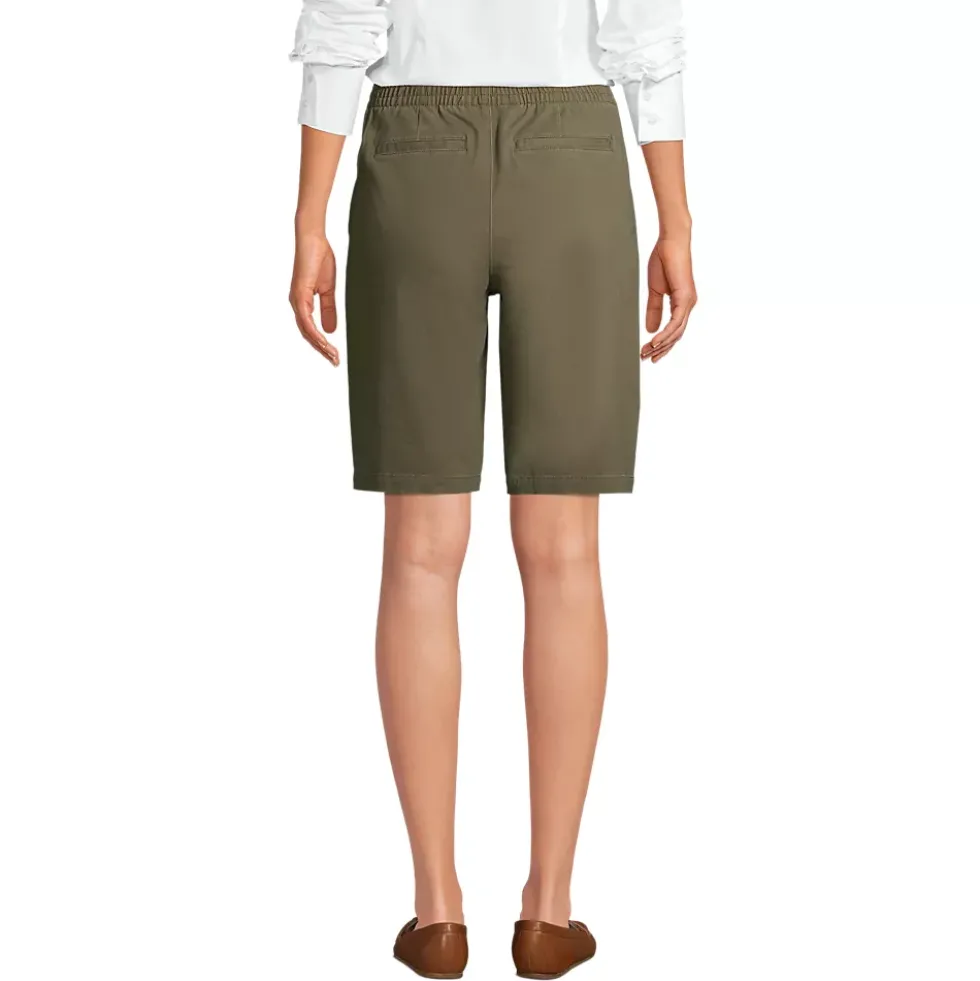 Women's Petite Mid Rise Elastic Waist Pull On 12 inch Chino Bermuda Shorts
