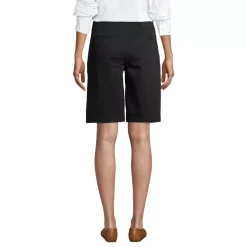 Women's Petite Mid Rise Elastic Waist Pull On 12 inch Chino Bermuda Shorts