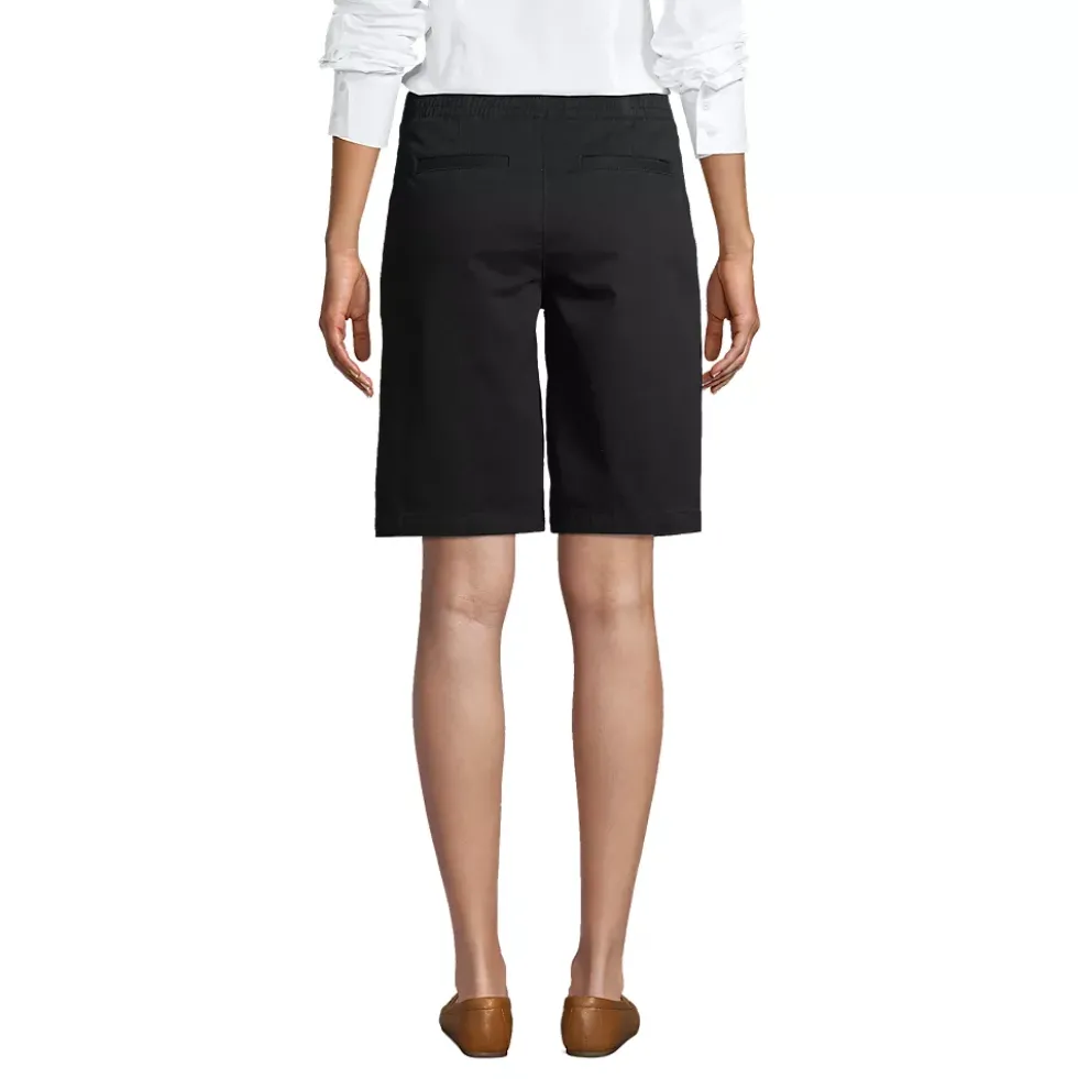 Women's Petite Mid Rise Elastic Waist Pull On 12 inch Chino Bermuda Shorts