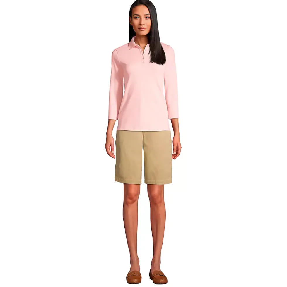 Women's Petite Mid Rise Elastic Waist Pull On 12 inch Chino Bermuda Shorts