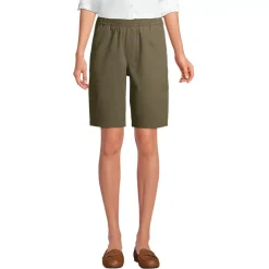 Women's Petite Mid Rise Elastic Waist Pull On 12 inch Chino Bermuda Shorts