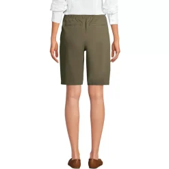 Women's Petite Mid Rise Elastic Waist Pull On 12 inch Chino Bermuda Shorts