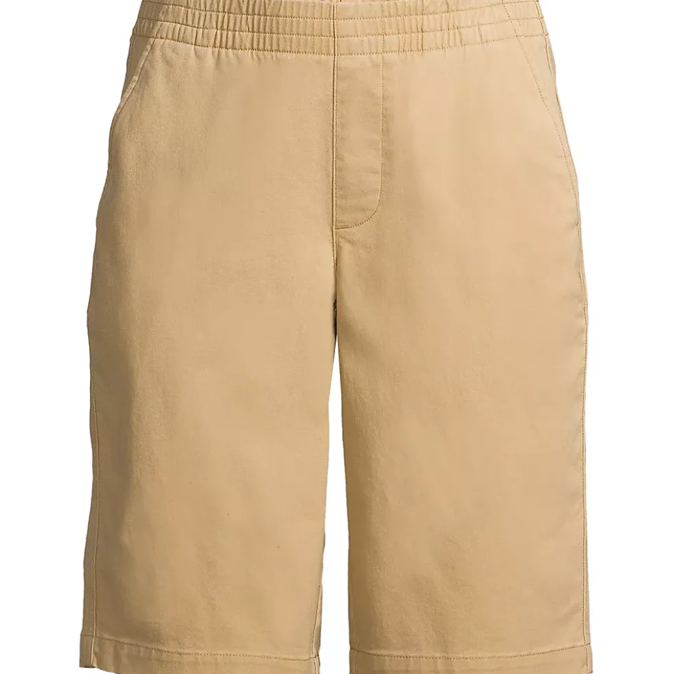 Women's Petite Mid Rise Elastic Waist Pull On 12 inch Chino Bermuda Shorts
