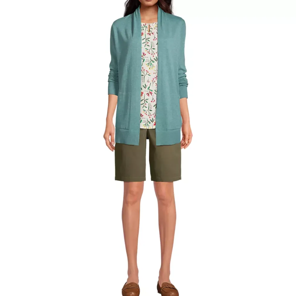 Women's Petite Mid Rise Elastic Waist Pull On 12 inch Chino Bermuda Shorts
