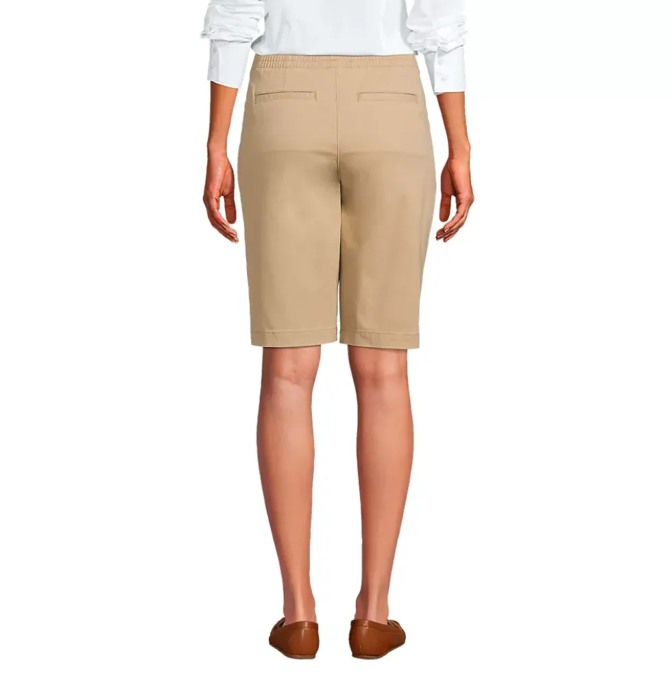 Women's Petite Mid Rise Elastic Waist Pull On 12 inch Chino Bermuda Shorts
