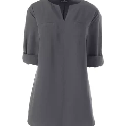 Women's Petite Roll Sleeve Splitneck Tunic Soft Blouse
