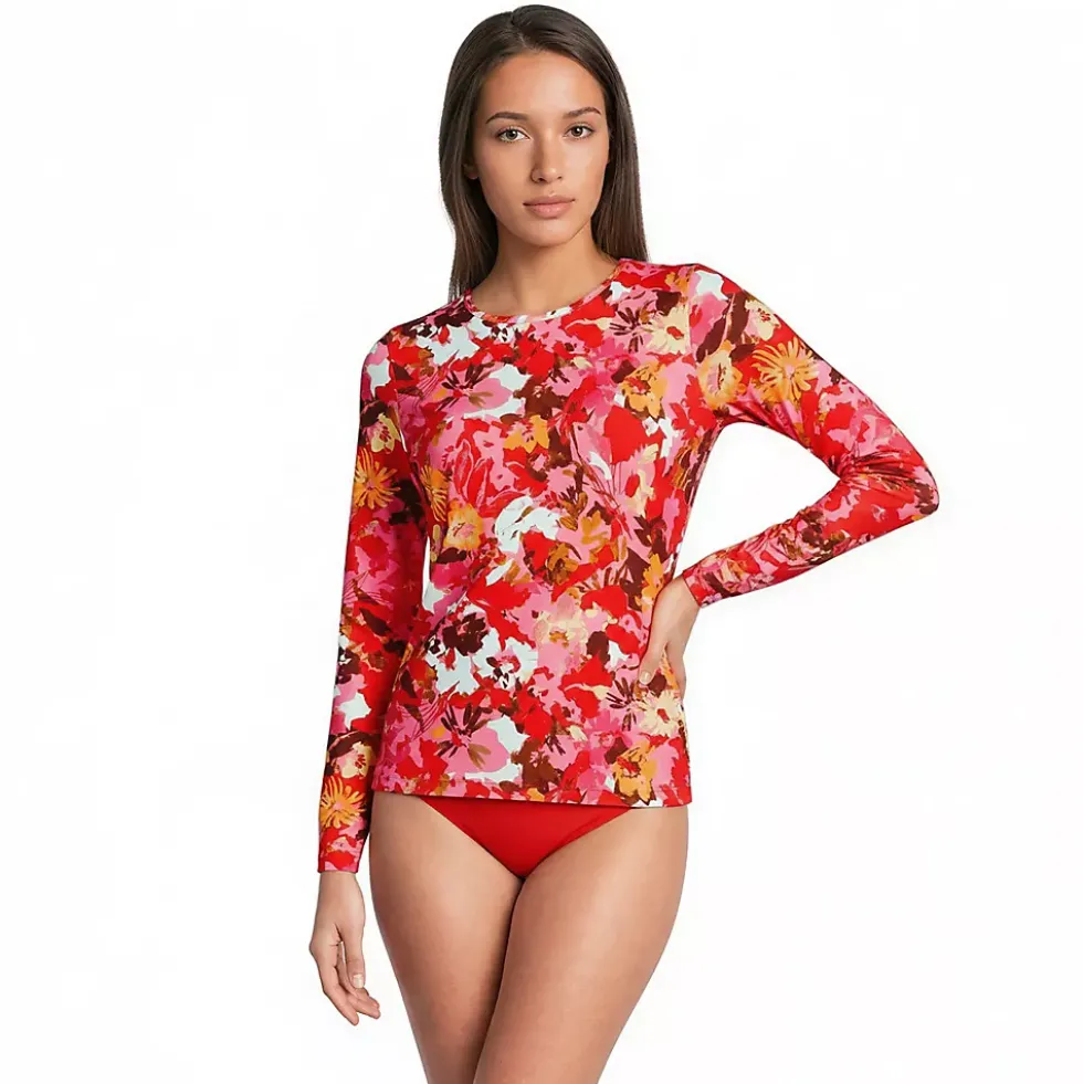 Women's Petite SunShade UPF 50 Long Sleeve Rash Guard Swim Tee