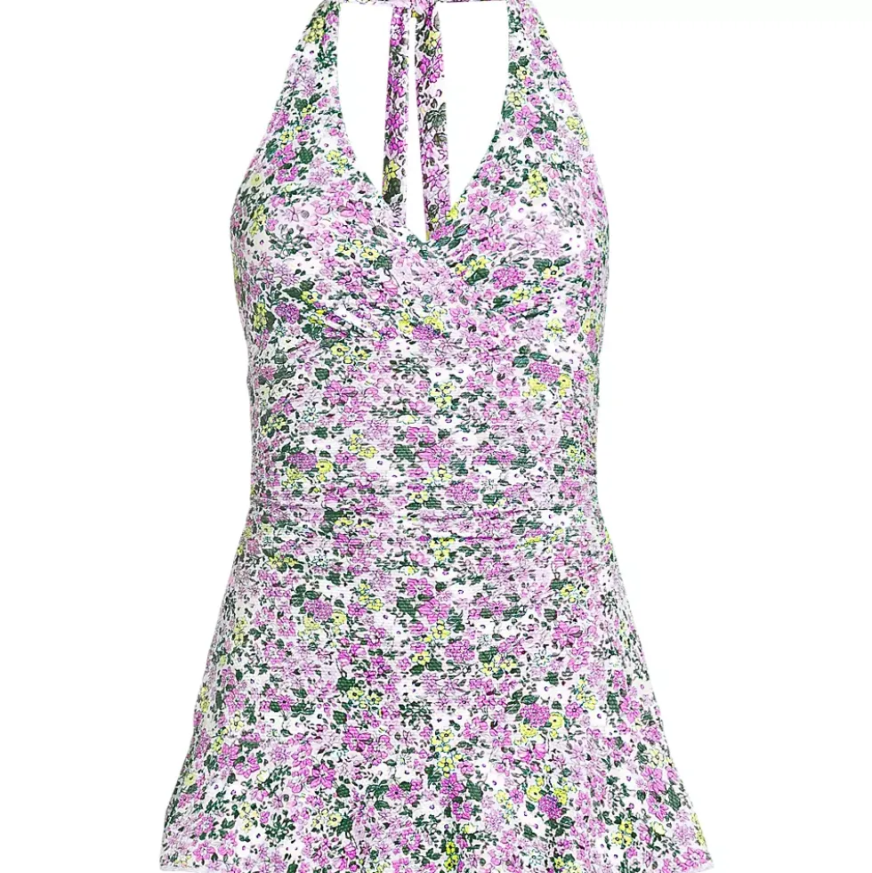 Women's Pique Halter Ruffle Hem Mini Swim Dress Swimsuit
