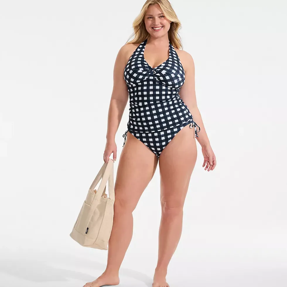 Women's Pique Knot Twist Halter Tankini Top