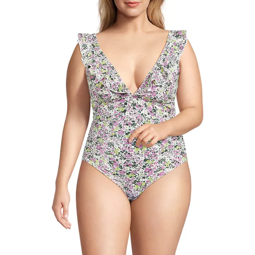 Women's Pique Ruffle One Piece Swimsuit