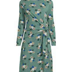 Women's Plus Size Boatneck Long Sleeve Tie Waist Dress