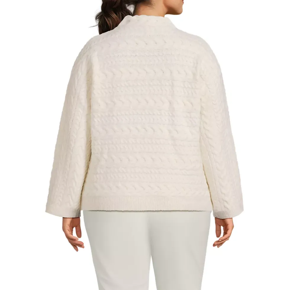 Women's Plus Size Boucle Funnel Neck All Over Cable Sweater