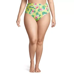 Women's Plus Size Chlorine Resistant Twist Front Retro High Waisted Bikini Bottoms