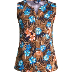 Women's Plus Size Crinkle Knit Button Front Tank