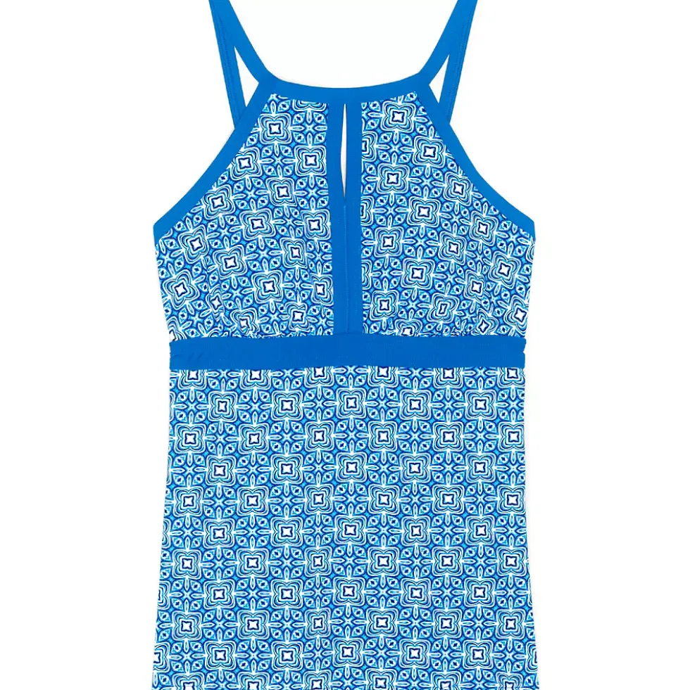 Women's Plus Size DD-Cup Keyhole High Neck Modest Tankini Top Swimsuit Adjustable Straps Print