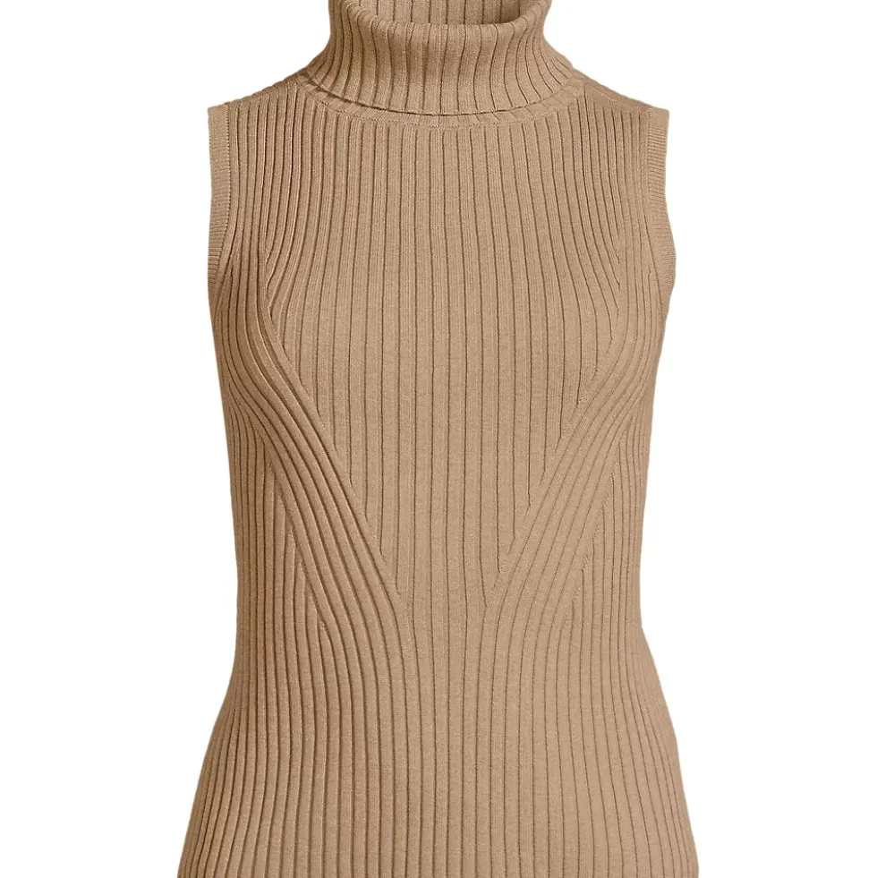 Women's Plus Size Fine Gauge Cotton Turtleneck Tank Sweater