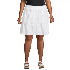 Women's Plus Size High Rise Pull On Elastic Waist Tiered Crinkle Knit Skirt