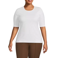 Women's Plus Size Lightweight Jersey Skimming Elbow Sleeve Crew Neck T-shirt