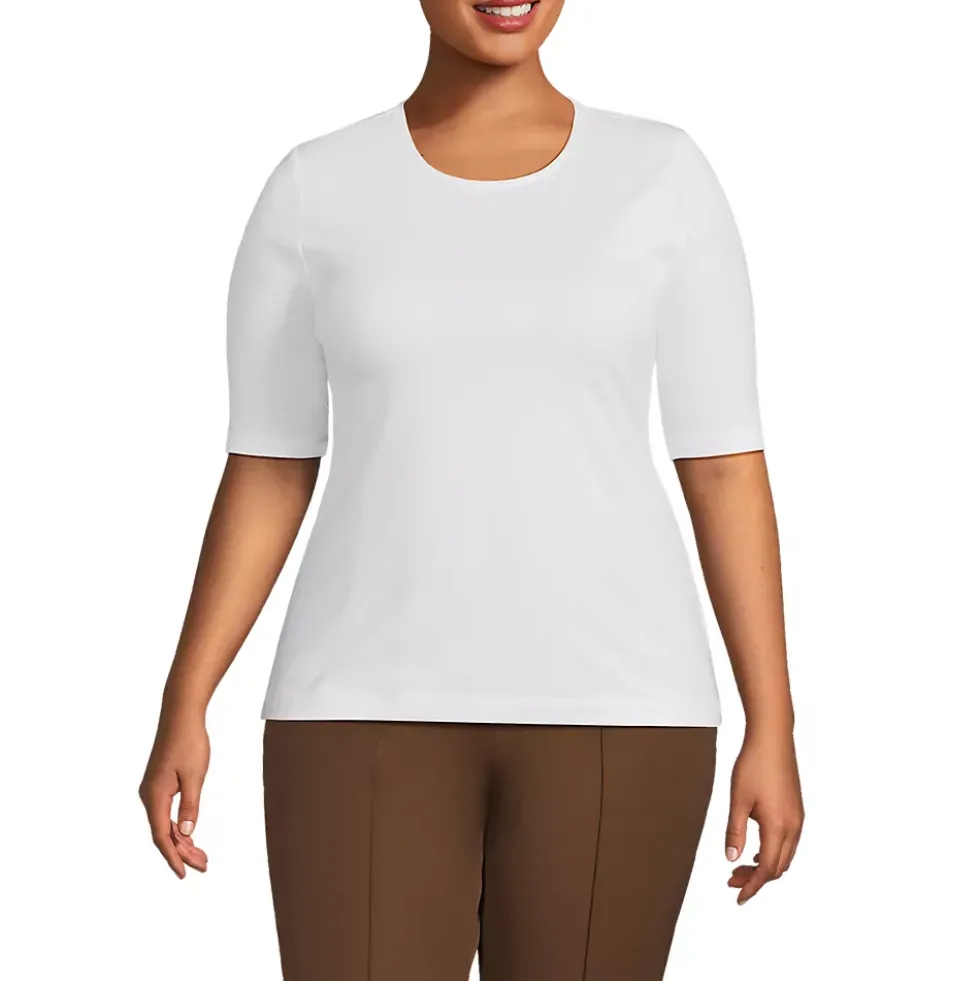 Women's Plus Size Lightweight Jersey Skimming Elbow Sleeve Crew Neck T-shirt