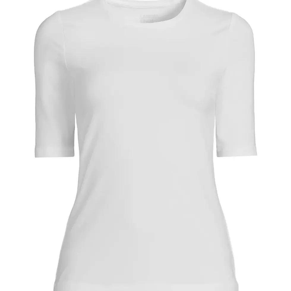 Women's Plus Size Lightweight Jersey Skimming Elbow Sleeve Crew Neck T-shirt