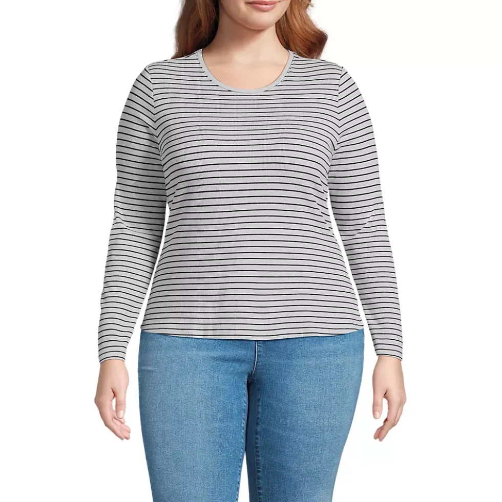Women's Plus Size Lightweight Waffle Long Sleeve Crew Neck T-Shirt