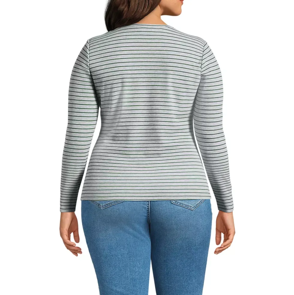 Women's Plus Size Lightweight Waffle Long Sleeve Crew Neck T-Shirt