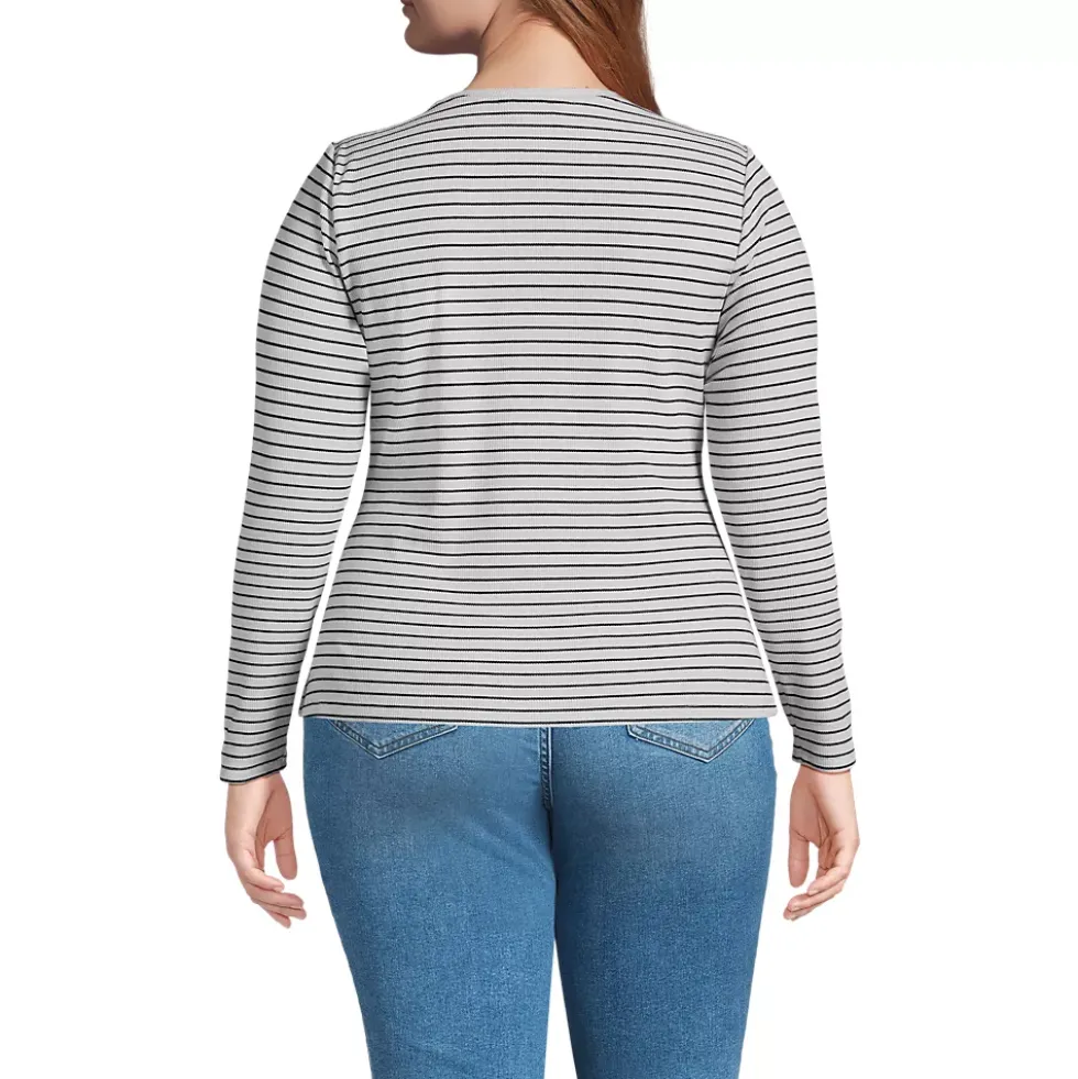 Women's Plus Size Lightweight Waffle Long Sleeve Crew Neck T-Shirt