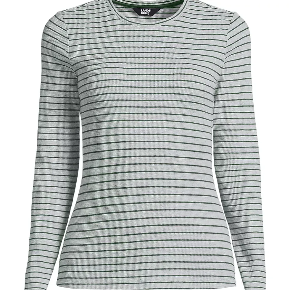 Women's Plus Size Lightweight Waffle Long Sleeve Crew Neck T-Shirt