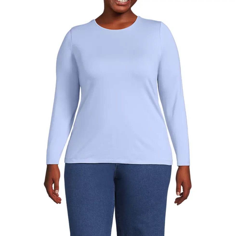Women's Plus Size Lightweight Jersey Skimming Long Sleeve Crew Neck T-shirt