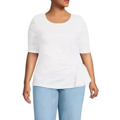 Women's Plus Size Lightweight Jersey Eyelet Side Tie Top