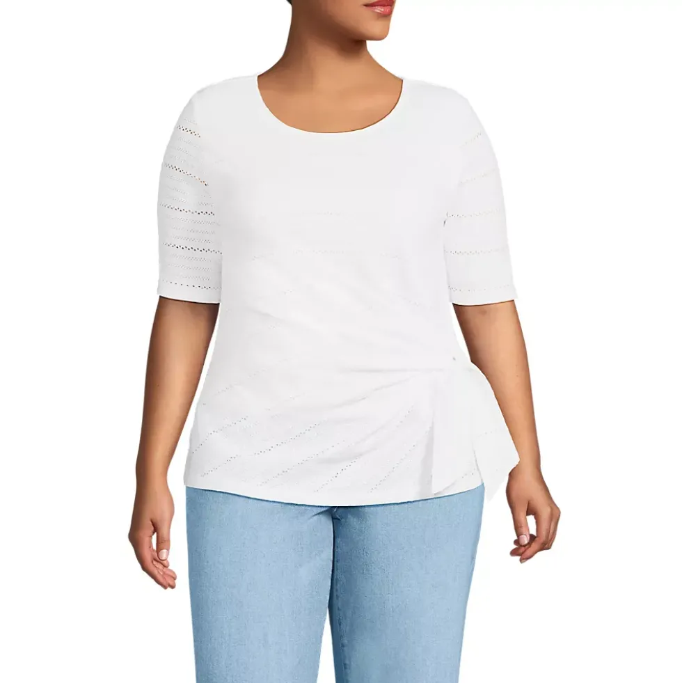 Women's Plus Size Lightweight Jersey Eyelet Side Tie Top