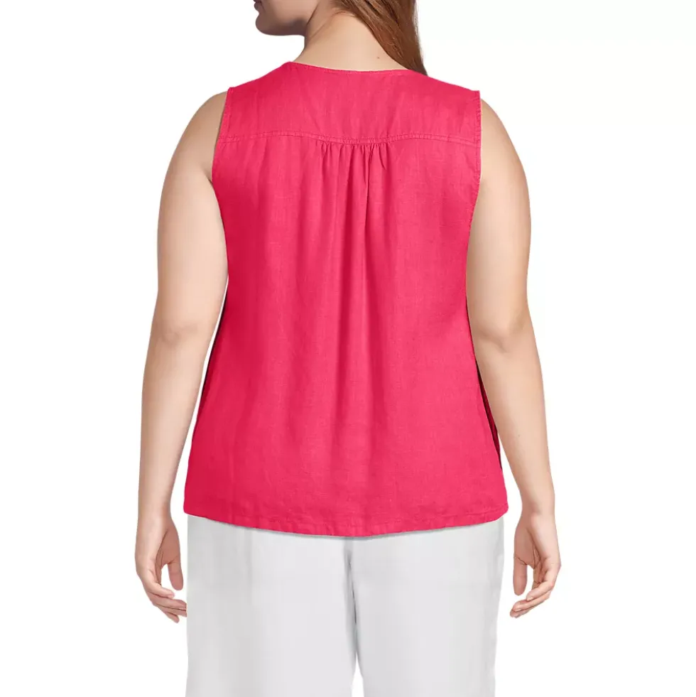 Women's Plus Size Linen V Neck Top