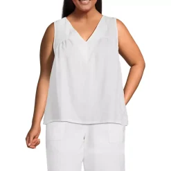 Women's Plus Size Linen V Neck Top