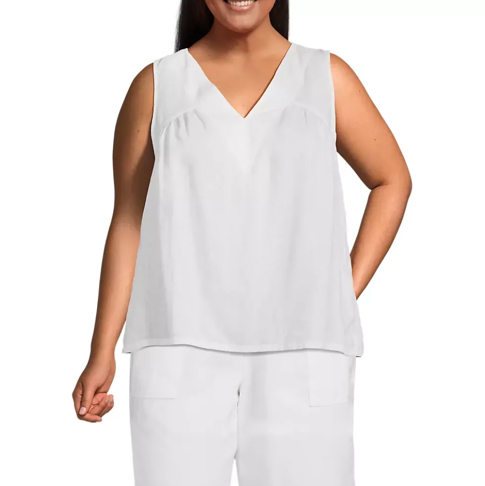 Women's Plus Size Linen V Neck Top