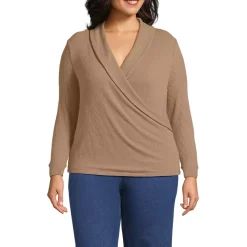 Women's Plus Size Long Sleeve Brushed Rib Wrap Top